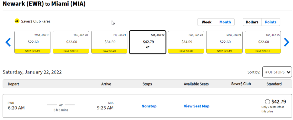 Dollar amount of EWR to MIA